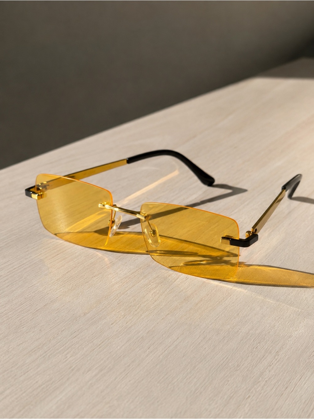 Yellow Rimless Rectangular Sunglasses - Picture 2 of 3